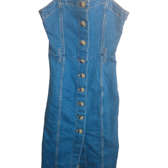 H&M Divided Button Down Denim Jean Jumper Dress Womens Size 0 - Picture 2 of 6